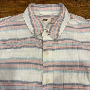 Marine Layer Beige Striped Casual Preppy‎ Short Sleeve Button Up Shirt Men's Med